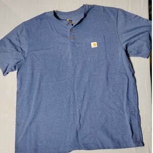 Carhartt Mens Blue Short Sleeve Henley Shirt Original Fit Size 2XL